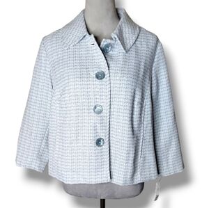 Kim Rogers NWT Tweed Swing Jacket Sz 12P Boxy Cropped 3/4 Sleeve Preppy Workwear